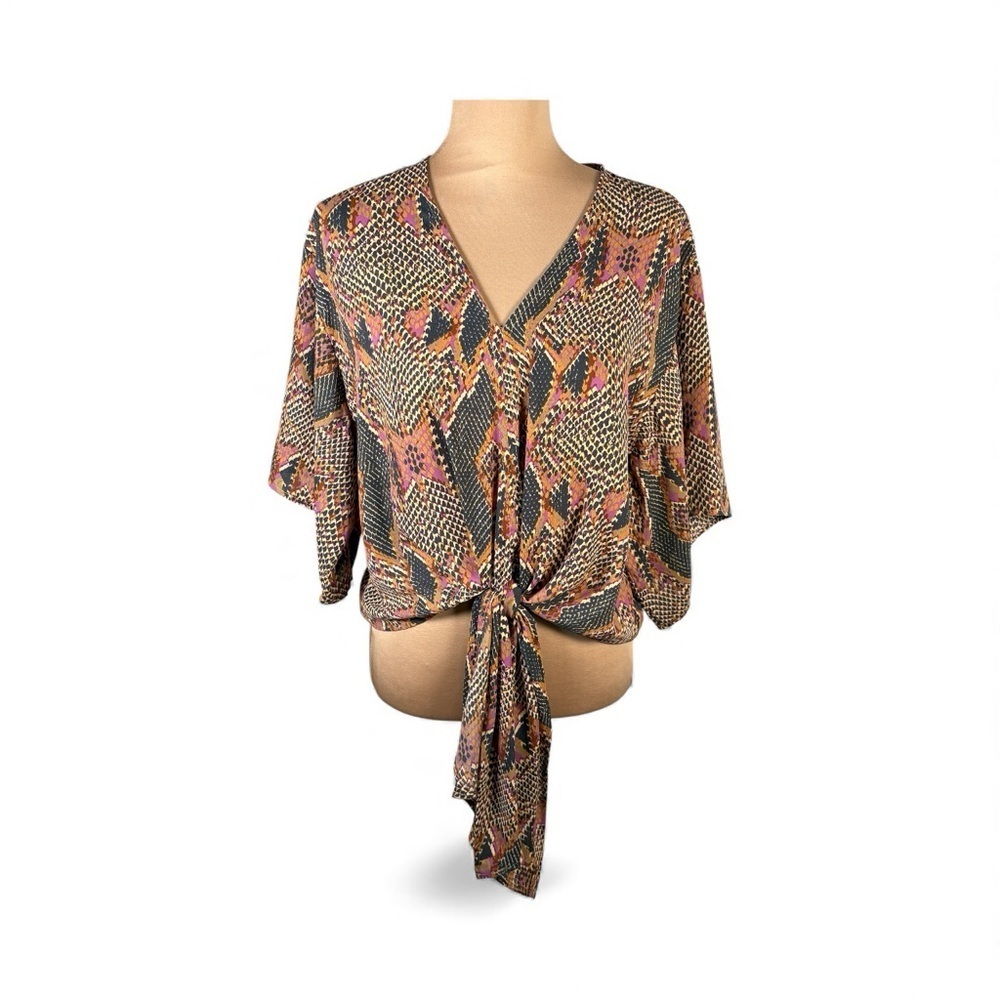 Adrienne Vibrant Patterned V-Neck Blouse NWT Small - Picture 3 of 9